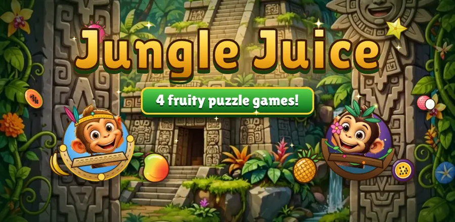 Jungle Juice game artwork with Sunny and Luma the monkeys in the jungle